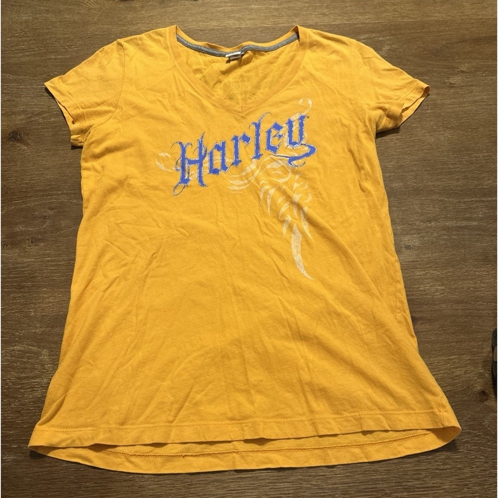 Harley-Davidson Womenās Yellow Graphic V-Neck Tee